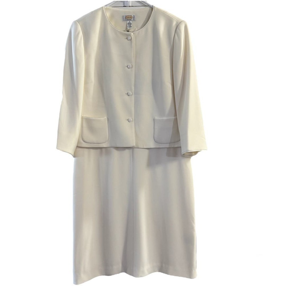 Vintage Talbots Petites Sheath Dress and Blazer Set Cream Size 12 Office Siren